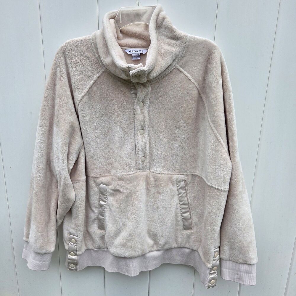 Athleta Recover Cozy Sweatshirt Chantilly Cream Snap Pullover Women's Size XL